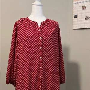 Tommy Hilfiger Red Buttoned Blouse with Mandarin Collar